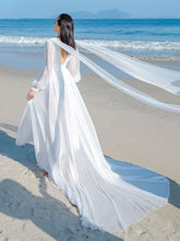Weißes Maxikleid mit langen Ärmeln, Crêpe-Chiffon, Strandhochzeitskleid